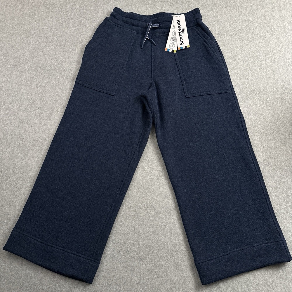 NEW Smartwool‎ Recycled Terry Wide Leg Crop Sweatpants Womens XS Dark Denim Blue